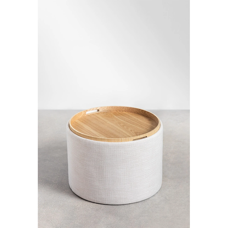 Mesa de Centro Redonda en Lino con Bandeja y Almacenaje Berkeleni beige 56 cm 3