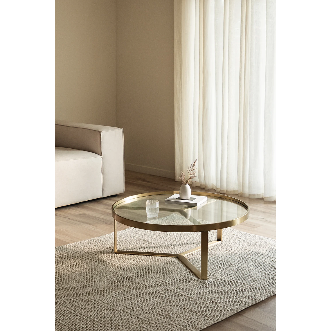 Mesa de Centro en Vidrio y Acero color dorado mate (Ø90 cm) Amelia 1