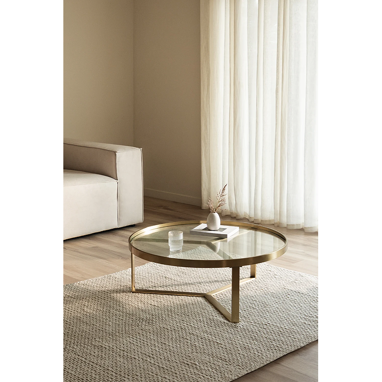 Mesa de Centro en Vidrio y Acero color dorado mate (Ø90 cm) Amelia 1