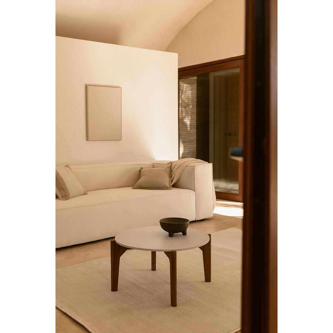 Mesa de Centro Redonda en cemento y madera de acacia Xajul 65 cm 1