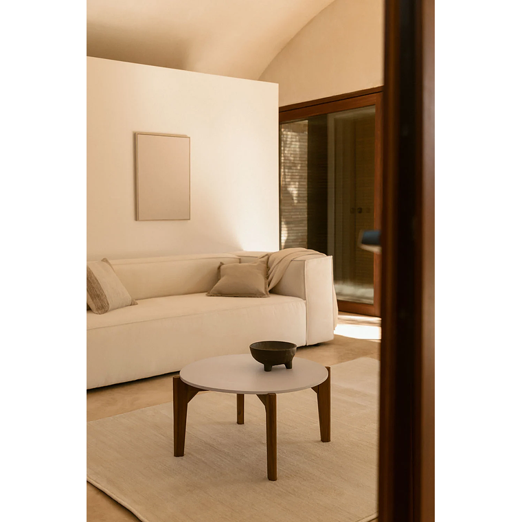 Mesa de Centro Redonda en cemento y madera de acacia Xajul 65 cm 1