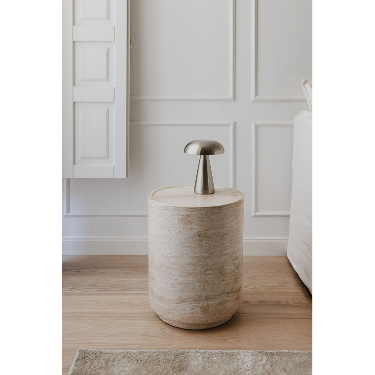 Mesa lateral redonda de cemento look travertino (Ø35 cm) Darwys 1