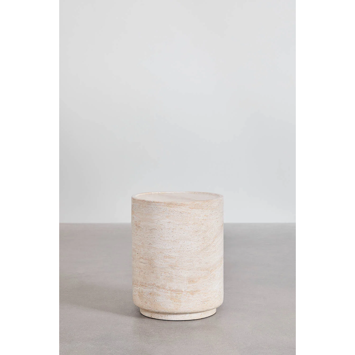 Mesa lateral redonda de cemento look travertino (Ø35 cm) Darwys 2