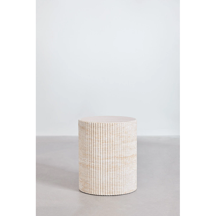 Mesa lateral redonda en cemento look travertino (Ø38 cm) Velia 2