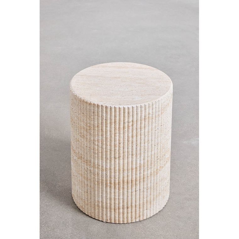 Mesa lateral redonda en cemento look travertino (Ø38 cm) Velia 3