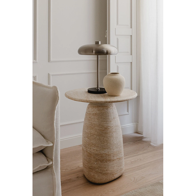 Mesa lateral redonda en cemento look travertino 50 cm Grebik 1