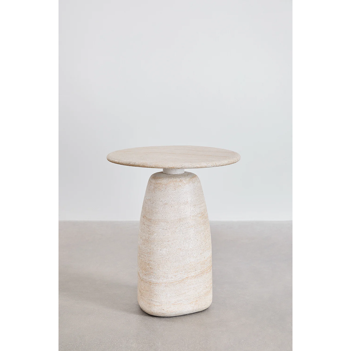 Mesa lateral redonda en cemento look travertino 50 cm Grebik 2