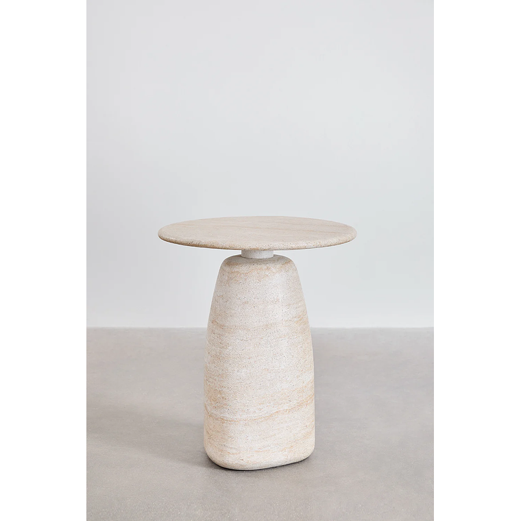 Mesa lateral redonda en cemento look travertino 50 cm Grebik 2
