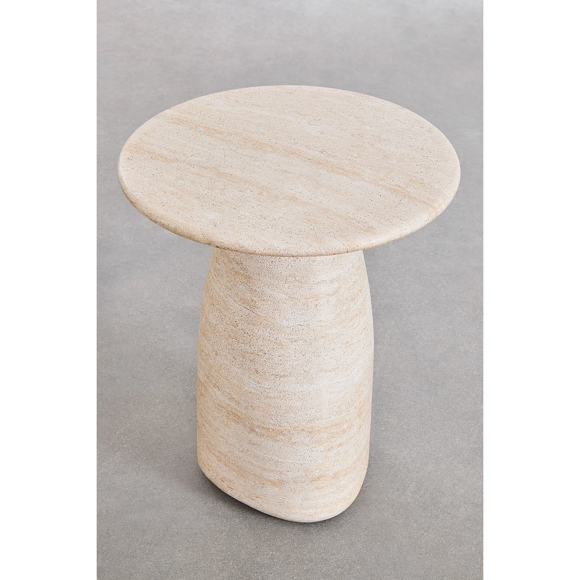 Mesa lateral redonda en cemento look travertino 50 cm Grebik 3