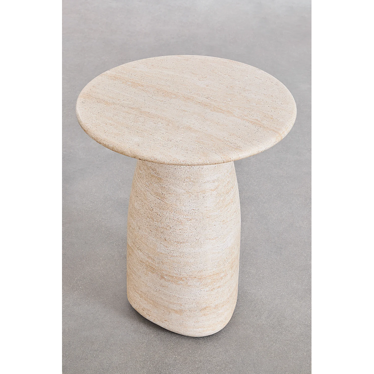 Mesa lateral redonda en cemento look travertino 50 cm Grebik 3