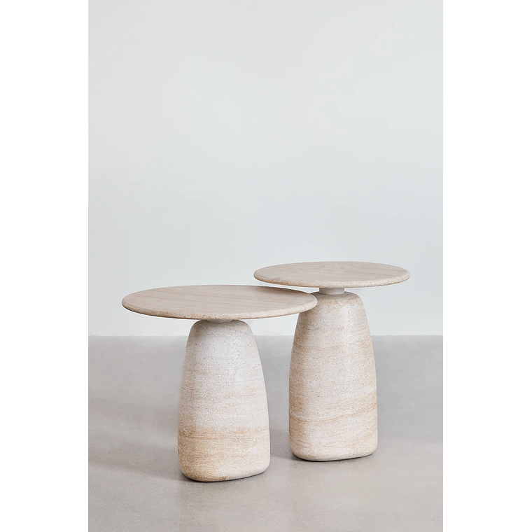 Mesa lateral redonda en cemento look travertino 50 cm Grebik 6
