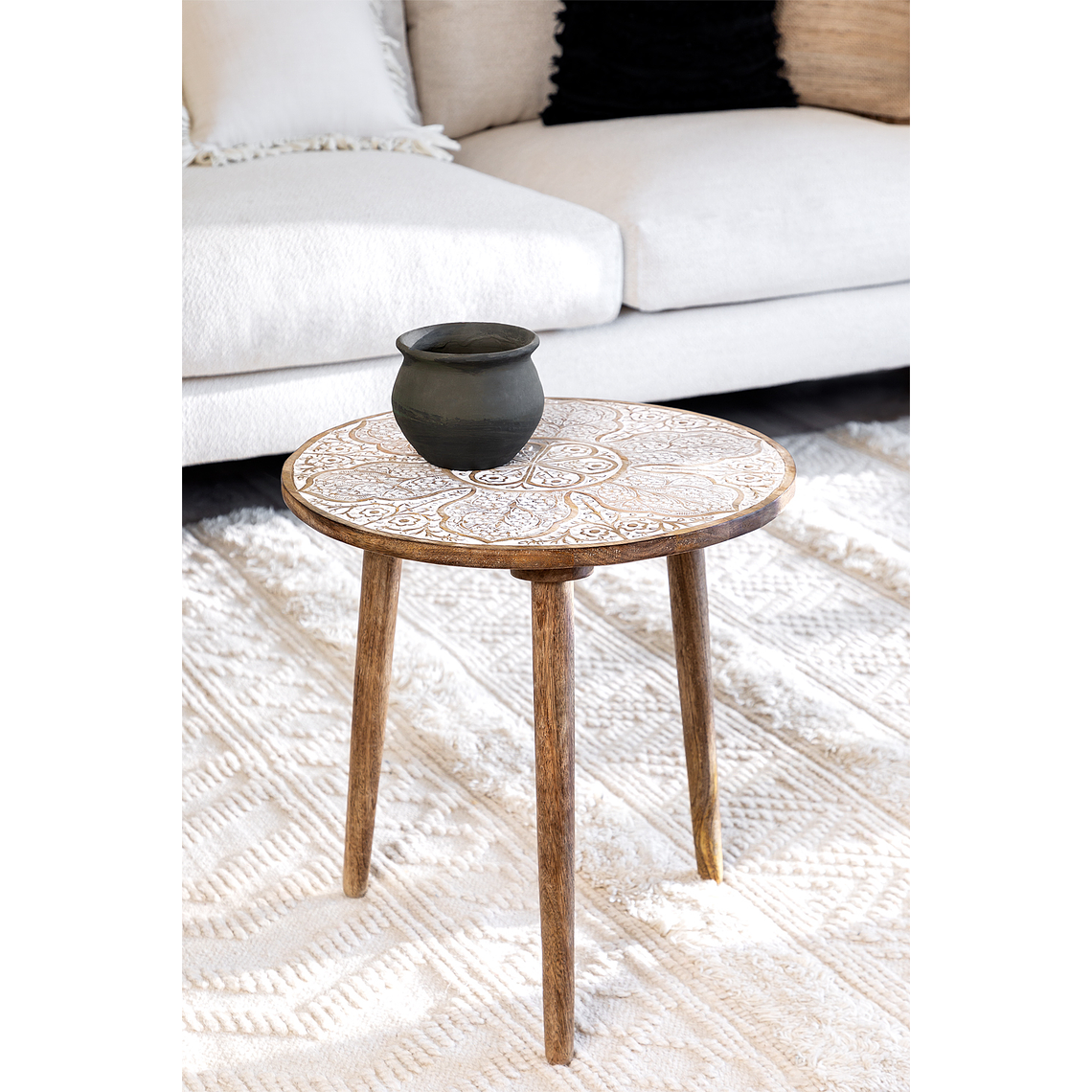 Mesa lateral redonda en madera de mango (Ø45 cm) Tienga 1