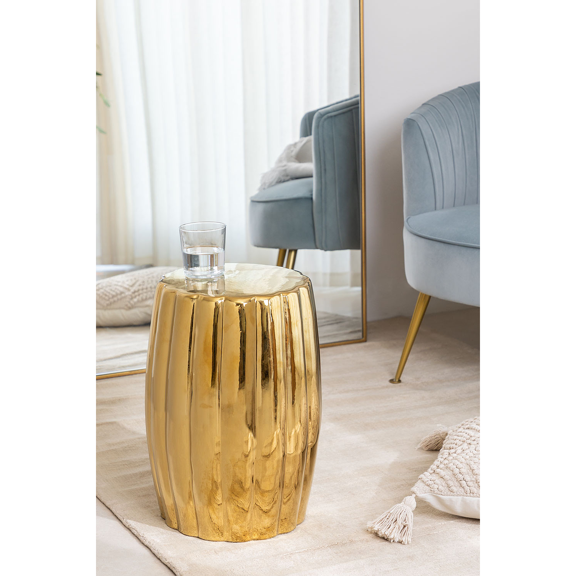 Mesa Auxiliar Redonda de Cerámica (Ø28 cm) Tim Metalizada 1