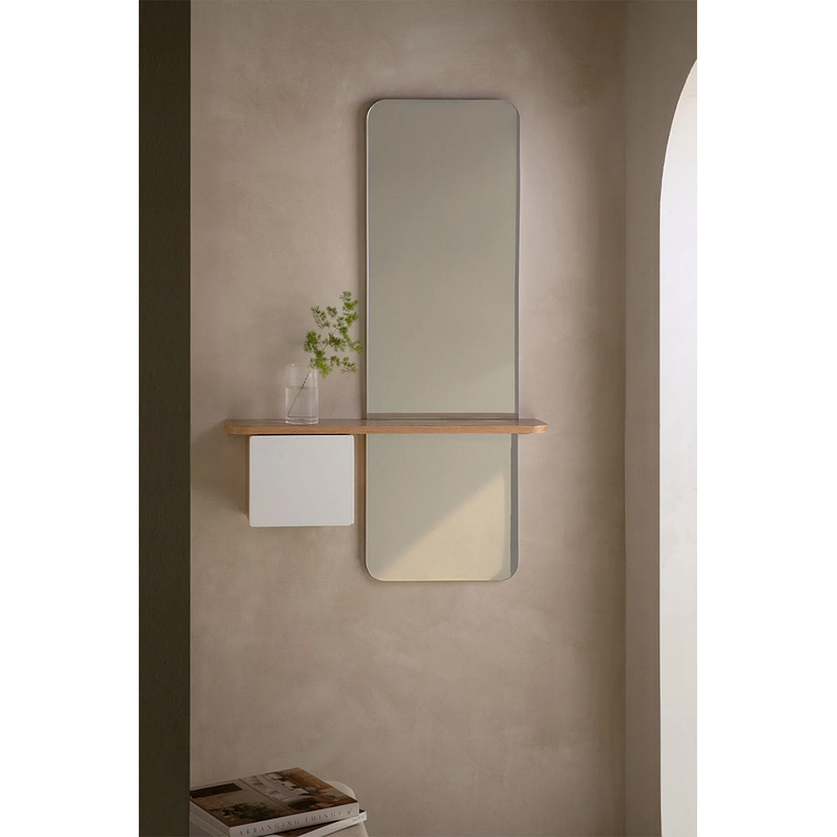 Mesa de arrimo con espejo 78 cm Varna blanco madera natural 1