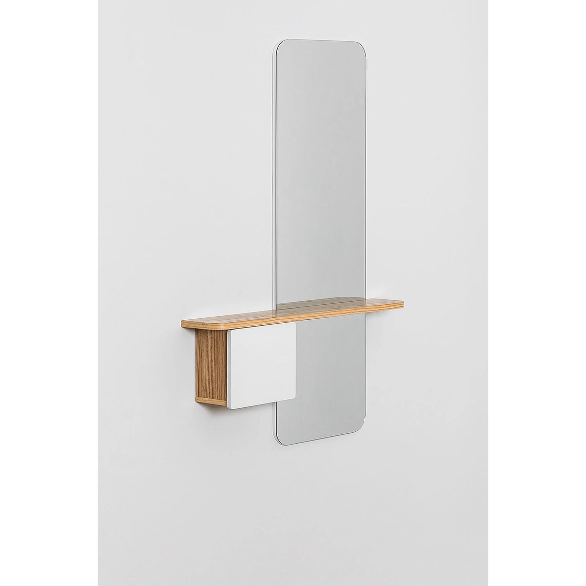 Mesa de arrimo con espejo 78 cm Varna blanco madera natural 2