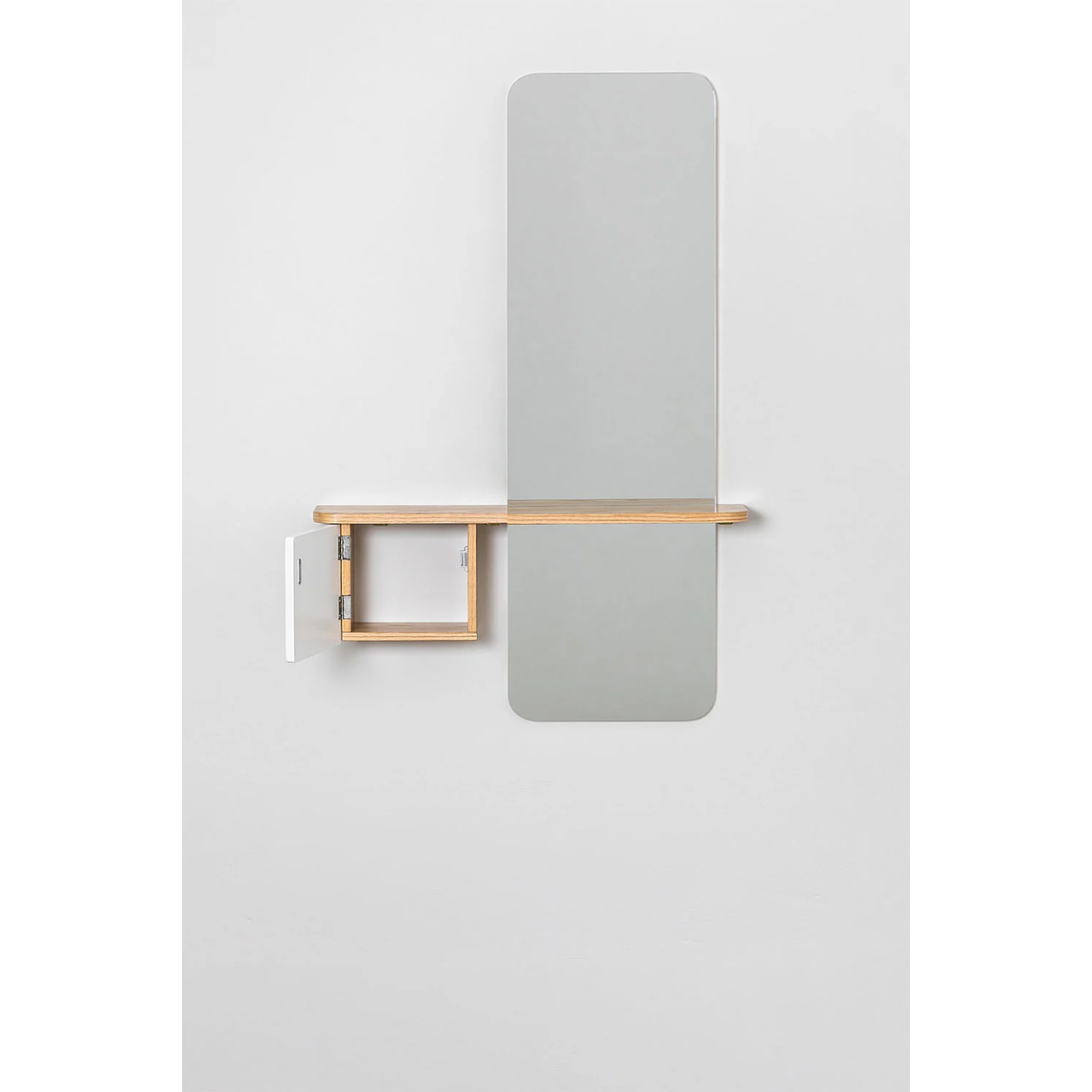 Mesa de arrimo con espejo 78 cm Varna blanco madera natural 3