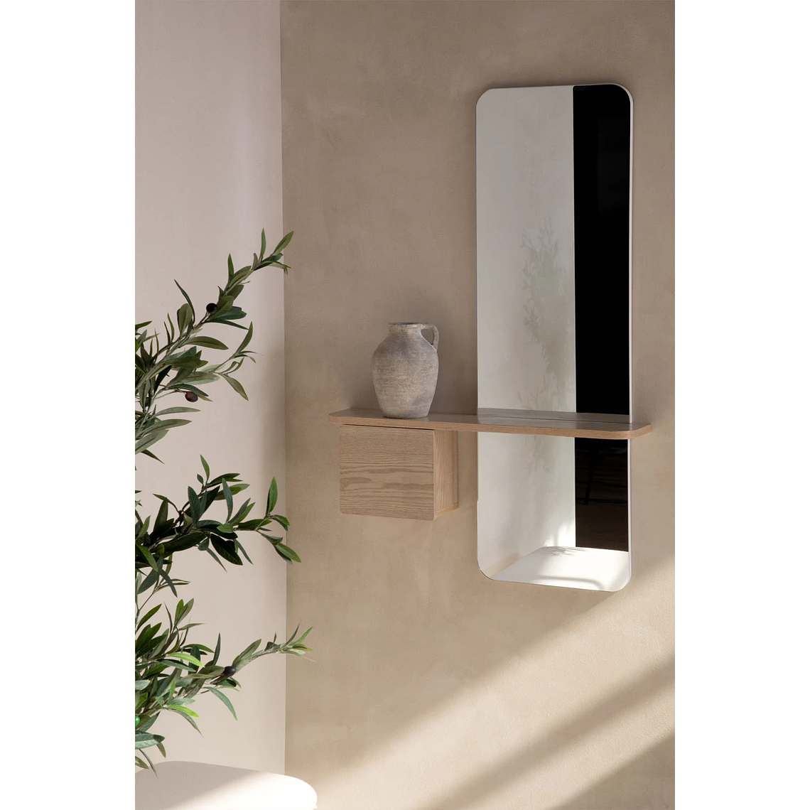 Mesa de arrimo con espejo 78 cm Varna madera natural 1