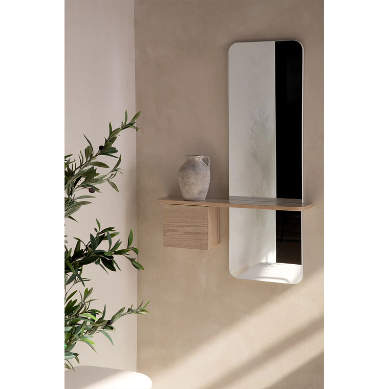 Mesa de arrimo con espejo 78 cm Varna madera natural 1