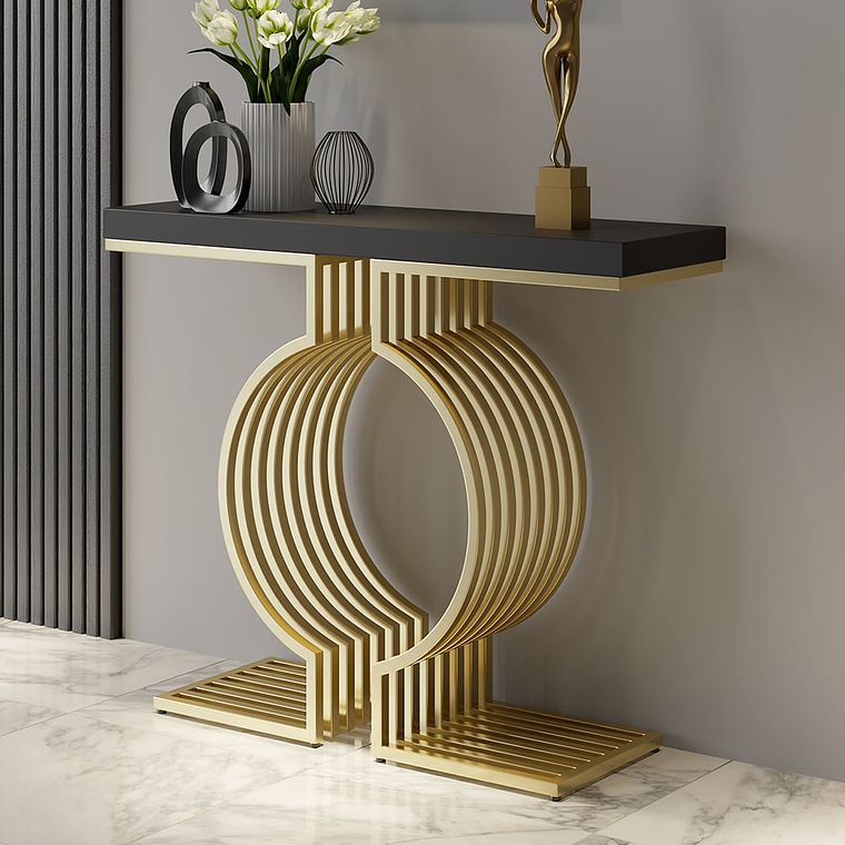 Mesa de arrimo con base de metal geométrica color dorado y negro 100 cm 1
