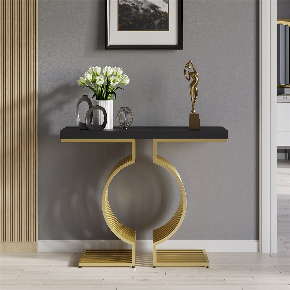 Mesa de arrimo con base de metal geométrica color dorado y negro 100 cm 4