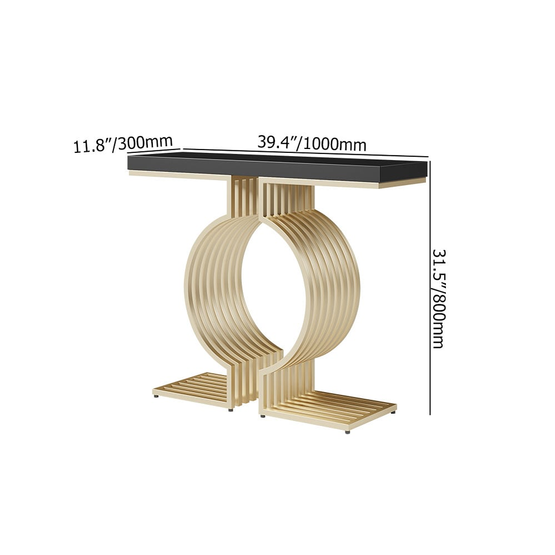 Mesa de arrimo con base de metal geométrica color dorado y negro 100 cm 6