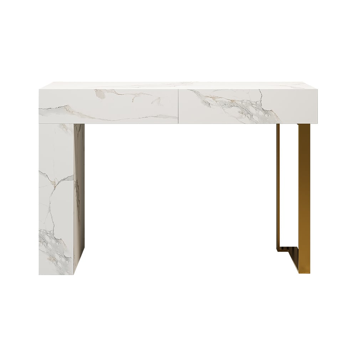 Mesa de arrimo blanca de 120 cm, moderna mesa decorativa rectangular para entrada con 2 cajones 7