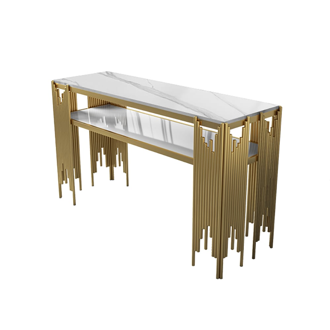 Mesa de arrimo de mármol sintético negro de 120 cm con estante de almacenamiento y 4 patas doradas 5