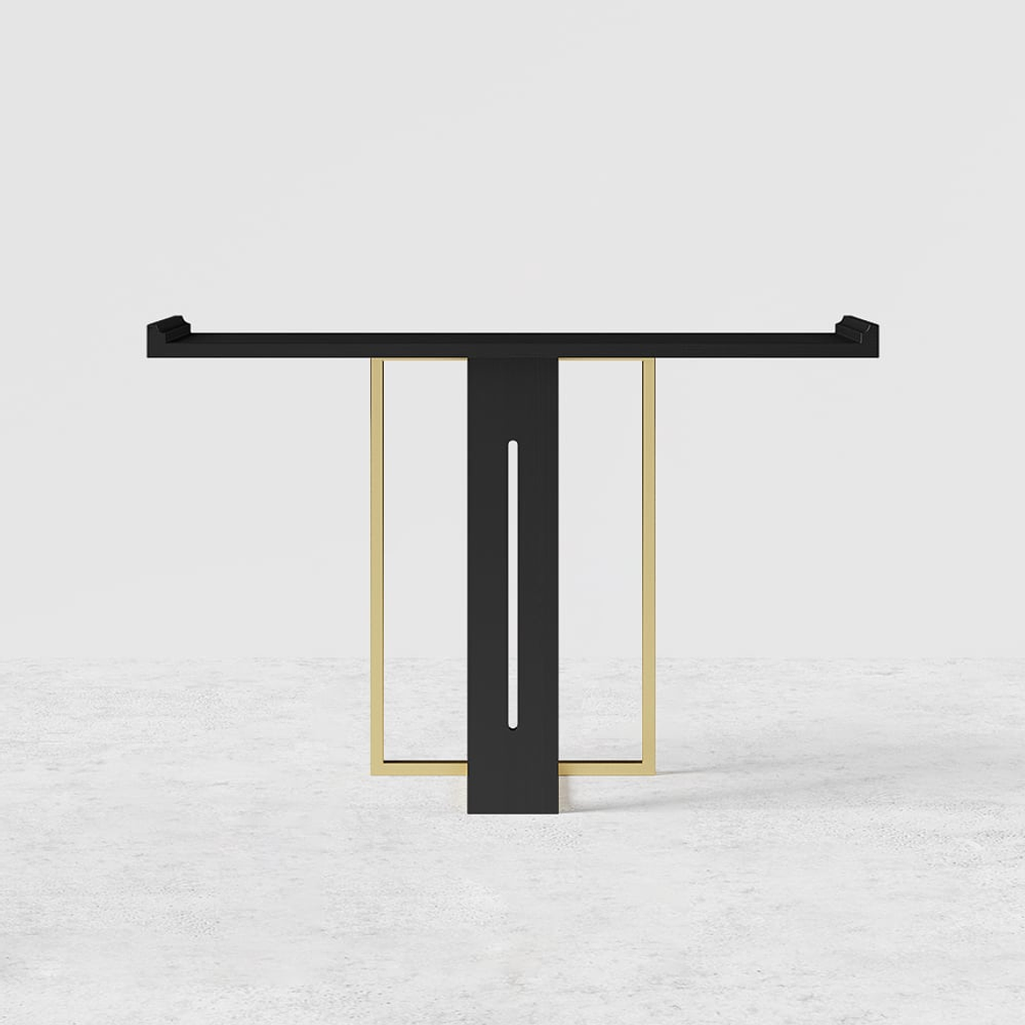 Mesa de arrimo con madera maciza y metal dorado en 100 cm 7