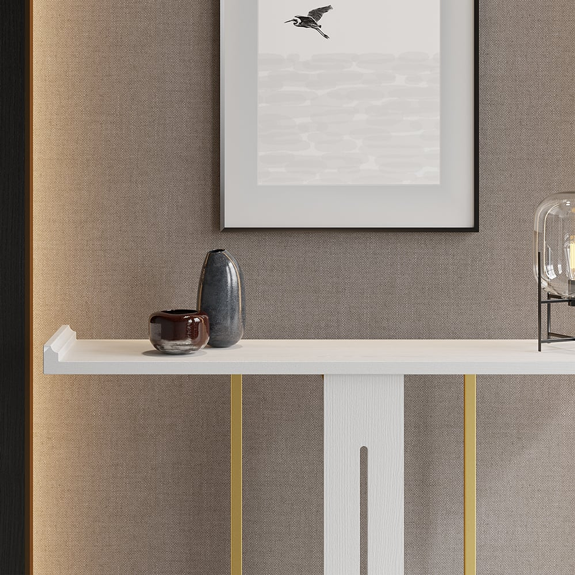 Mesa de arrimo con madera maciza blanca y metal dorado en 100 cm 4