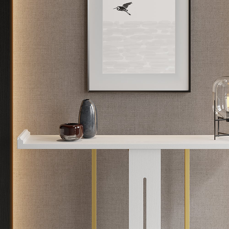 Mesa de arrimo con madera maciza blanca y metal dorado en 100 cm 4