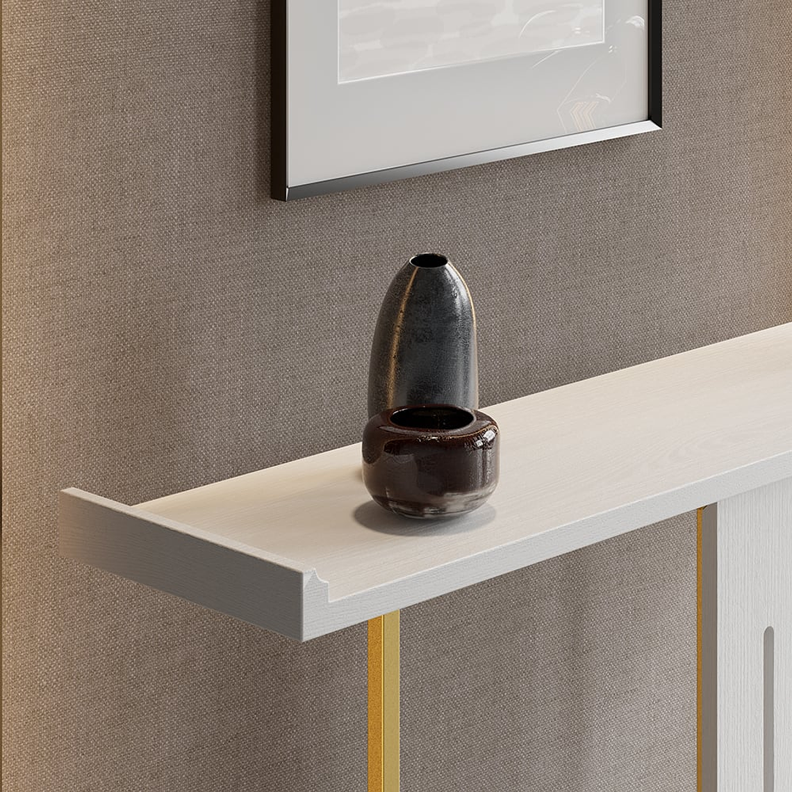 Mesa de arrimo con madera maciza blanca y metal dorado en 100 cm 5