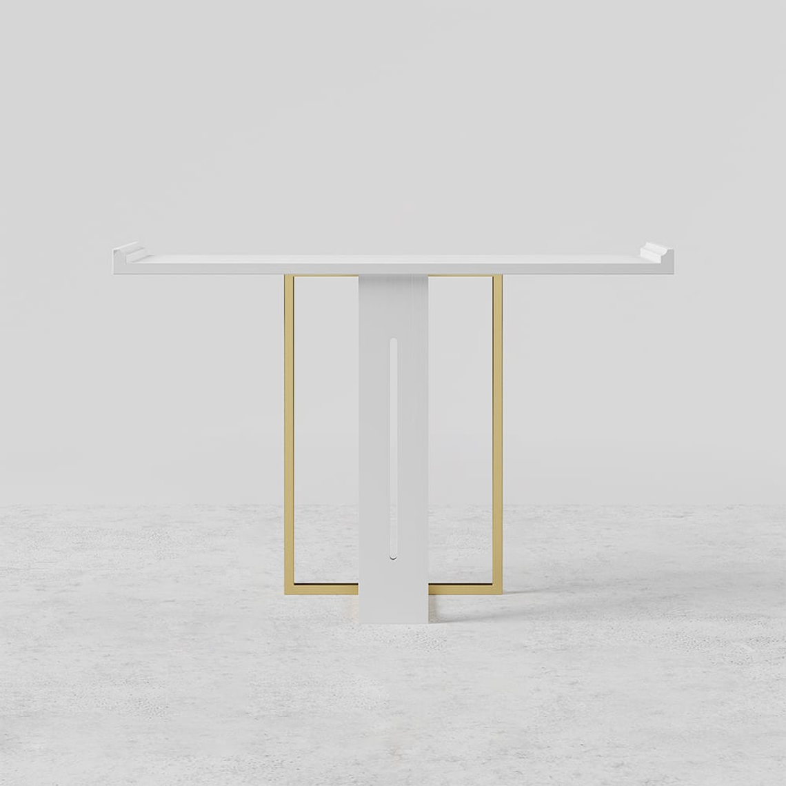 Mesa de arrimo con madera maciza blanca y metal dorado en 100 cm 7