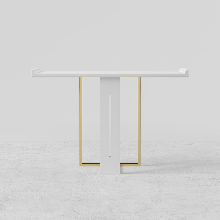 Mesa de arrimo con madera maciza blanca y metal dorado en 100 cm 7