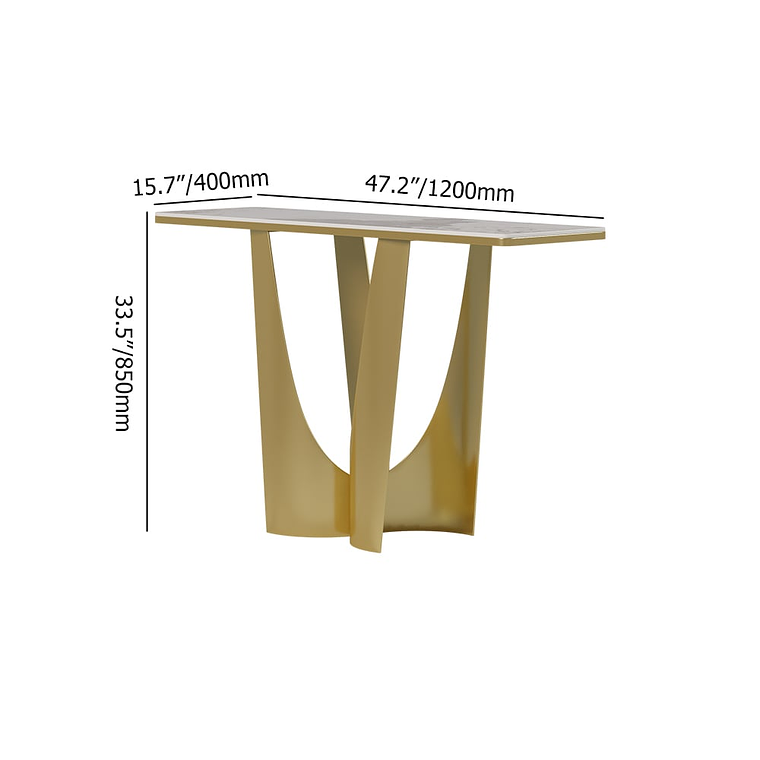 Mesa de arrimo blanca y dorada con tapa de piedra sinterizada y base de acero inoxidable 120 cm 6