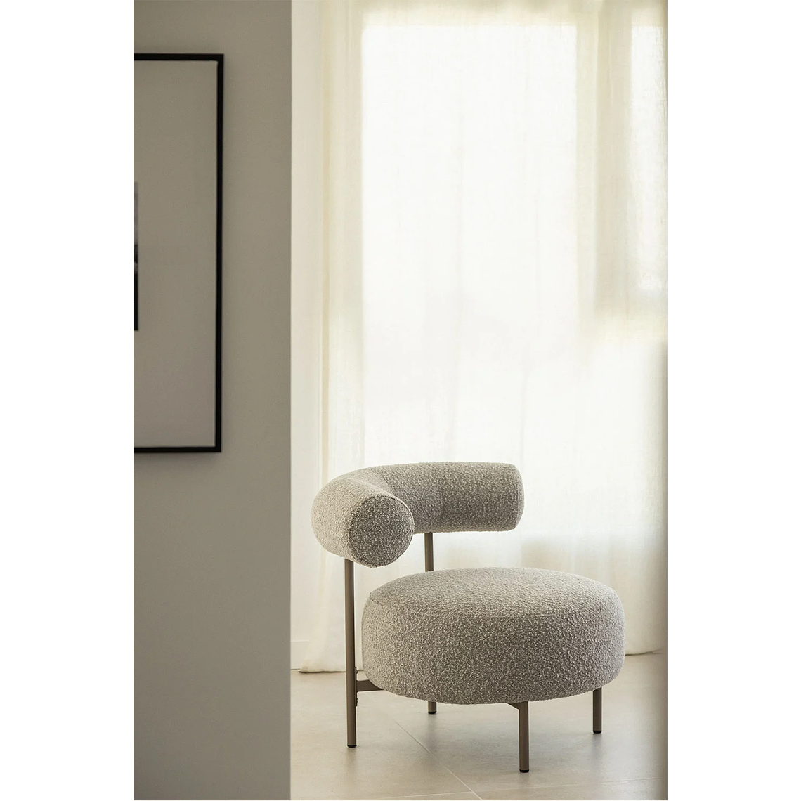 Poltrona en tela bouclé gris Arieta 1