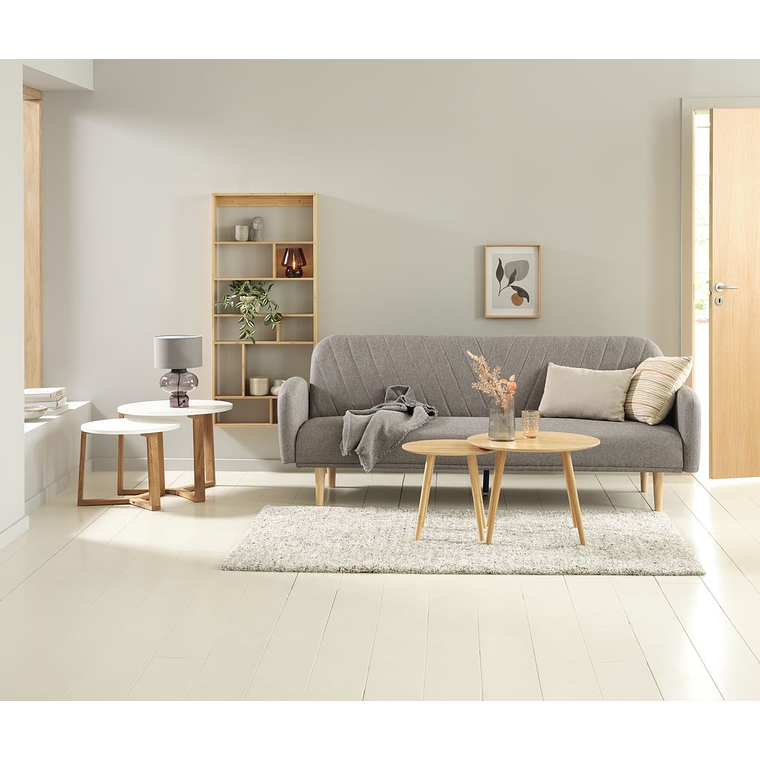 Sofá cama de 3 plazas PARADIS tela gris claro/color roble 11