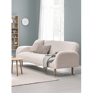 Sofá cama de 3 plazas PARADIS felpa blanco crudo/color roble