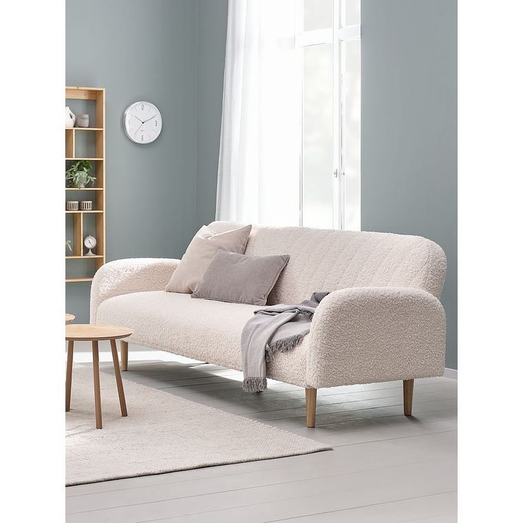 Sofá cama de 3 plazas PARADIS felpa blanco crudo/color roble 2