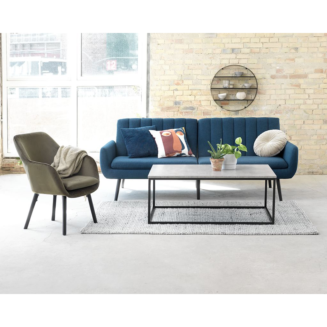 Sofá cama de 3 plazas HARNDRUP tela azul oscuro 4