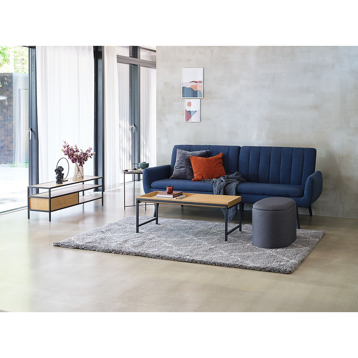 Sofá cama de 3 plazas HARNDRUP tela azul oscuro 6