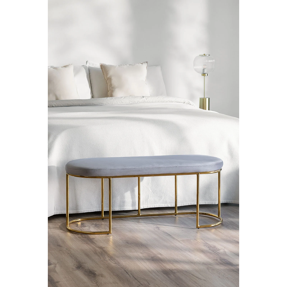 Banqueta en Terciopelo Markina beige crema 100 cm 7