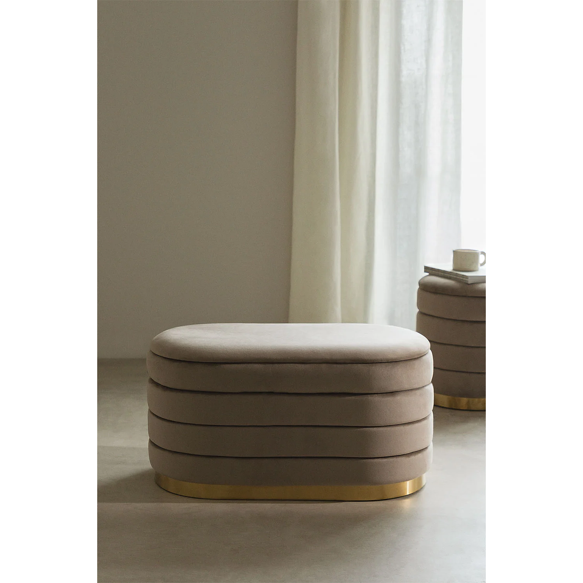 Banqueta con Almacenaje en Terciopelo Bradford 80 cm gris topo claro 1