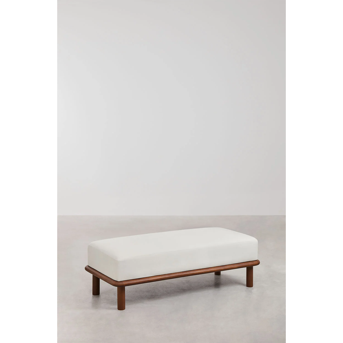 Banqueta en madera de caucho y tela Veral 100 cm blanco 1