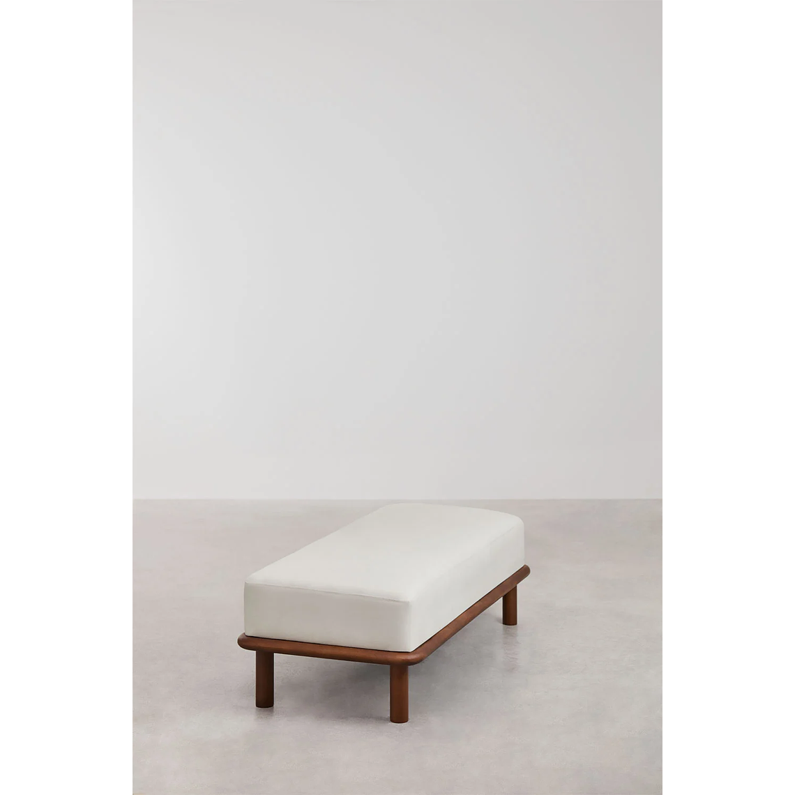 Banqueta en madera de caucho y tela Veral 100 cm blanco 2