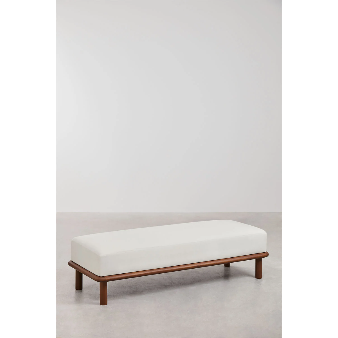 Banqueta en madera de caucho y tela Veral 140 cm blanco 1
