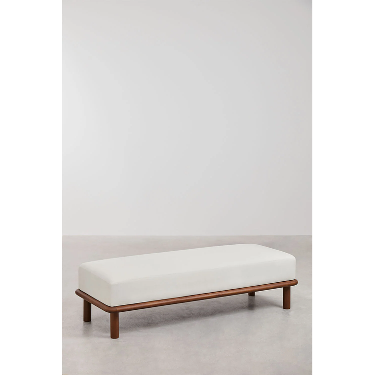 Banqueta en madera de caucho y tela Veral 140 cm blanco 1
