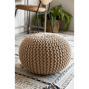 Puff Redondo de Punto Greicy 42 cm color marrón trigo