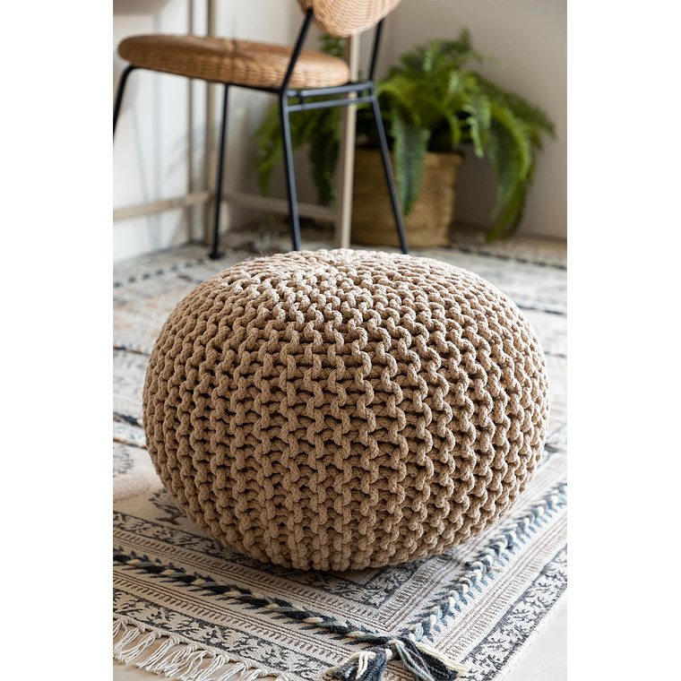 Puff Redondo de Punto Greicy 42 cm color marrón trigo 1