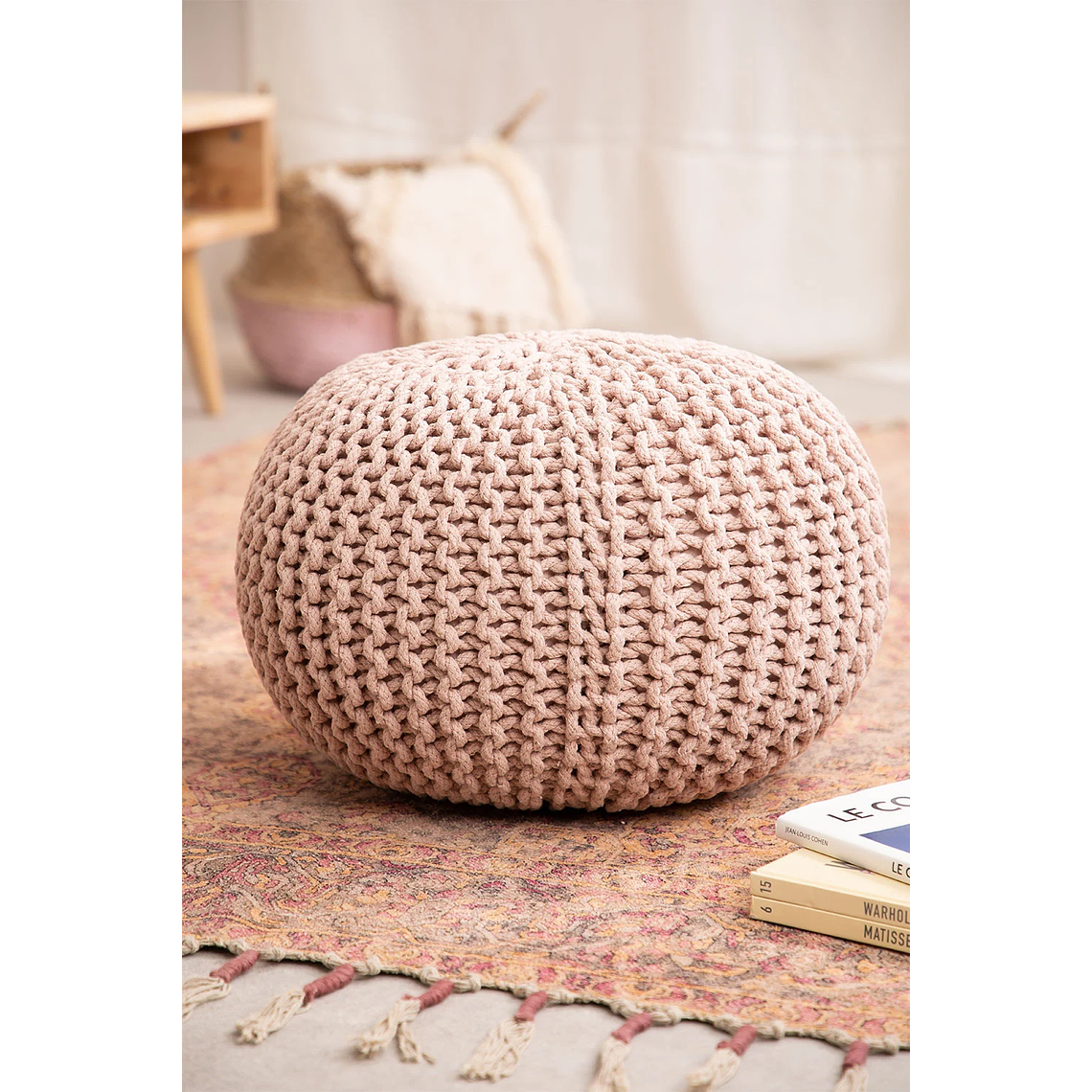 Puff Redondo de Punto Greicy 42 cm color rosa avellana 1