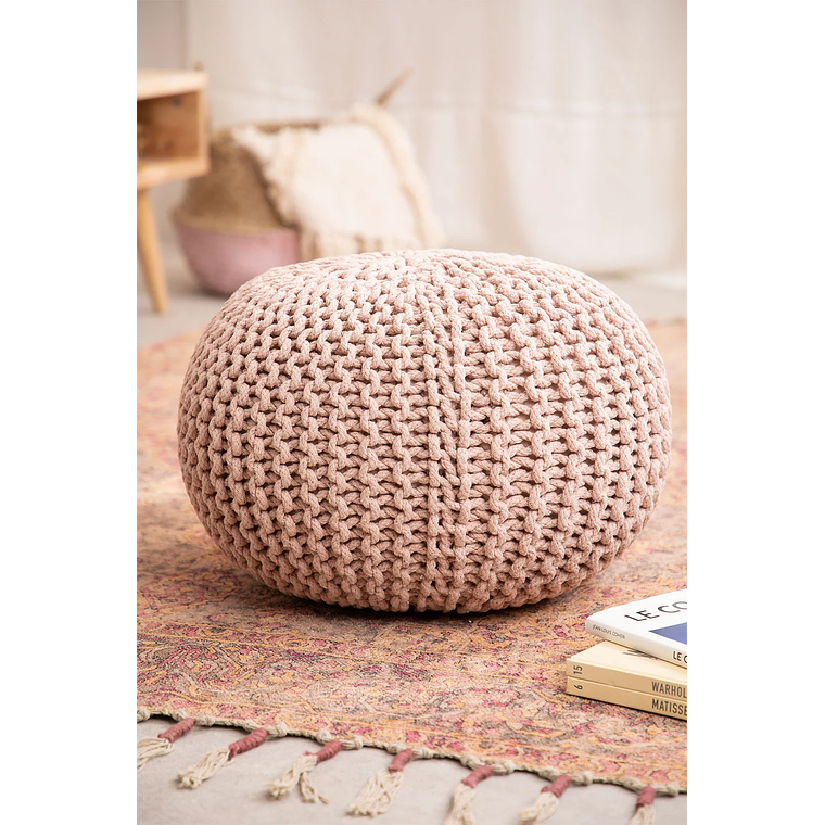 Puff Redondo de Punto Greicy 42 cm color rosa avellana 1